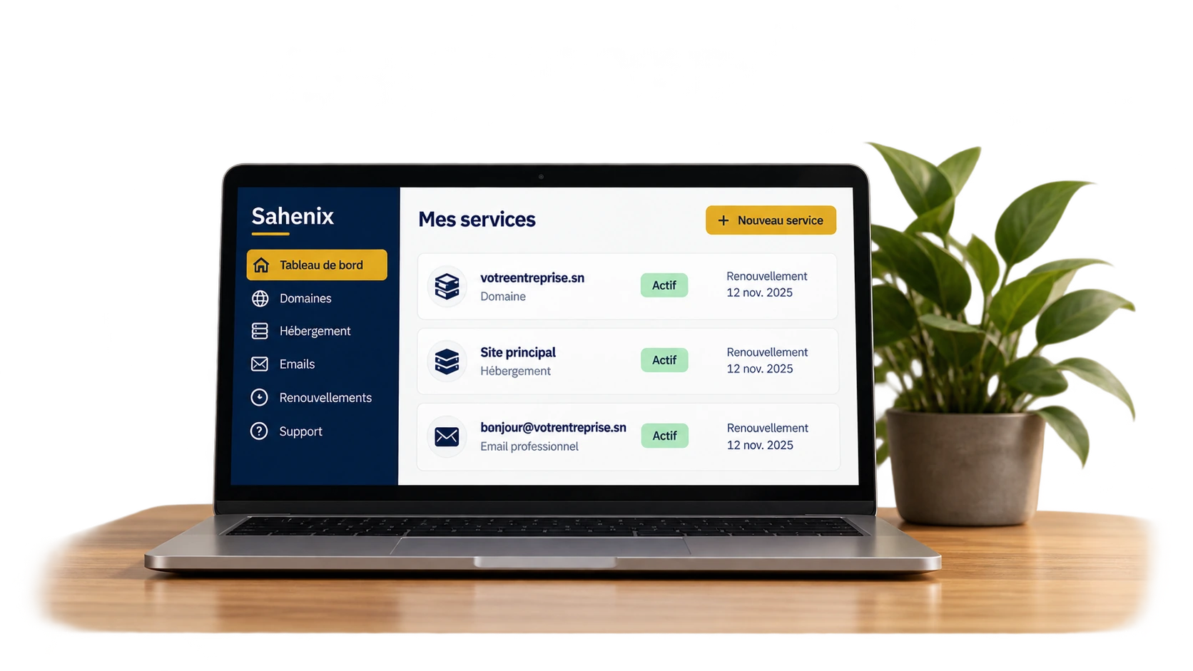 Illustration de l’espace client Sahenix et de ses services